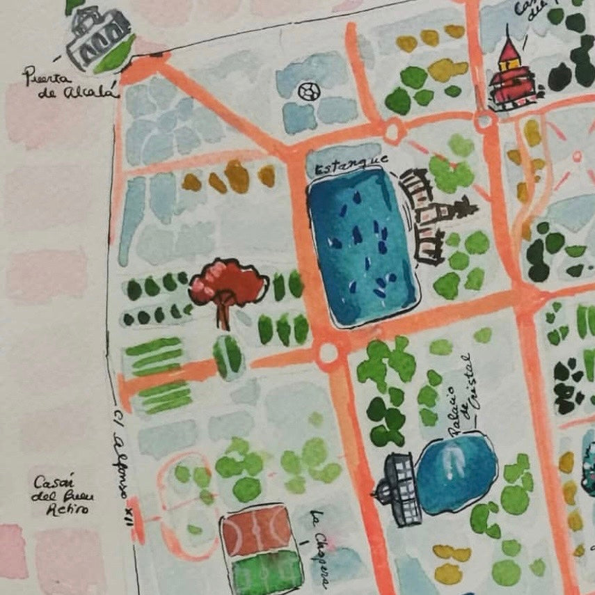 Retiro Park Watercolour-map